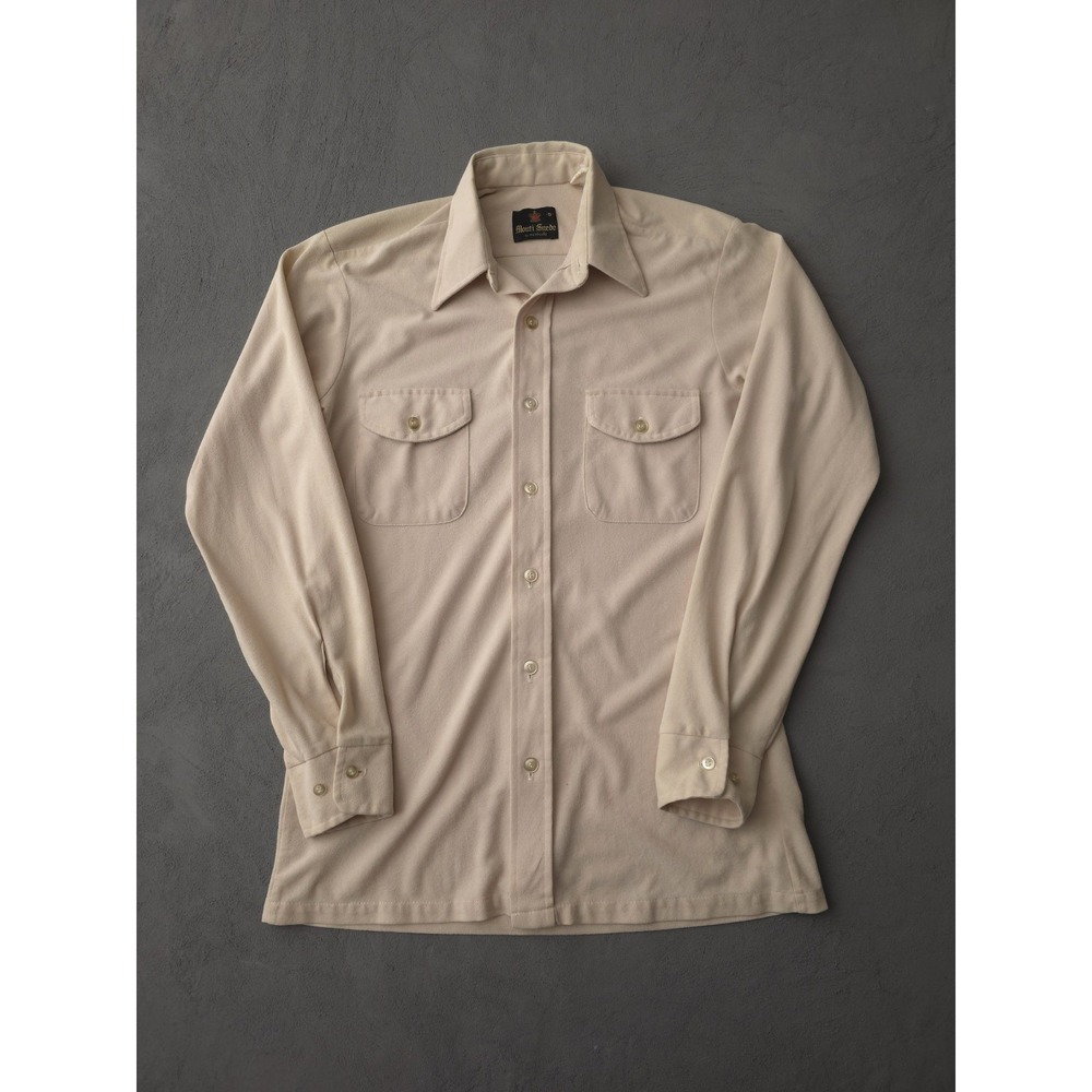 Vintage 1970s Monticello Monti Suede Button-Up Shirt Nylon Blend S 14.5